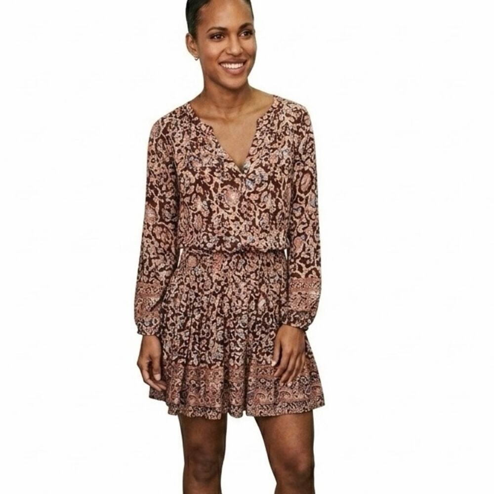 FAHERTY Montara Floral Dress Small Brown / Red Paisley Floral Boho Gauze Cotton